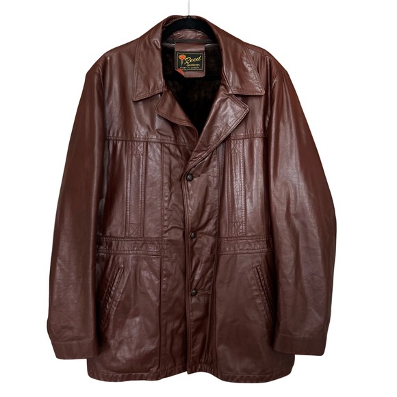 Reed Sportswear Other - Reed Sportswear Leather Jacket Brown Vintage 1970s Faux Fur Lined Coat Retro Dad